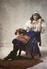 Woman wearing unidentified ethnic costume (Blue with floral designs)