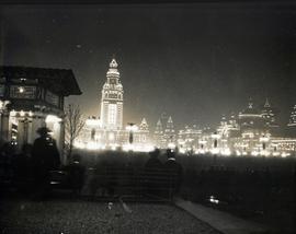 Lighted cityscape at night
